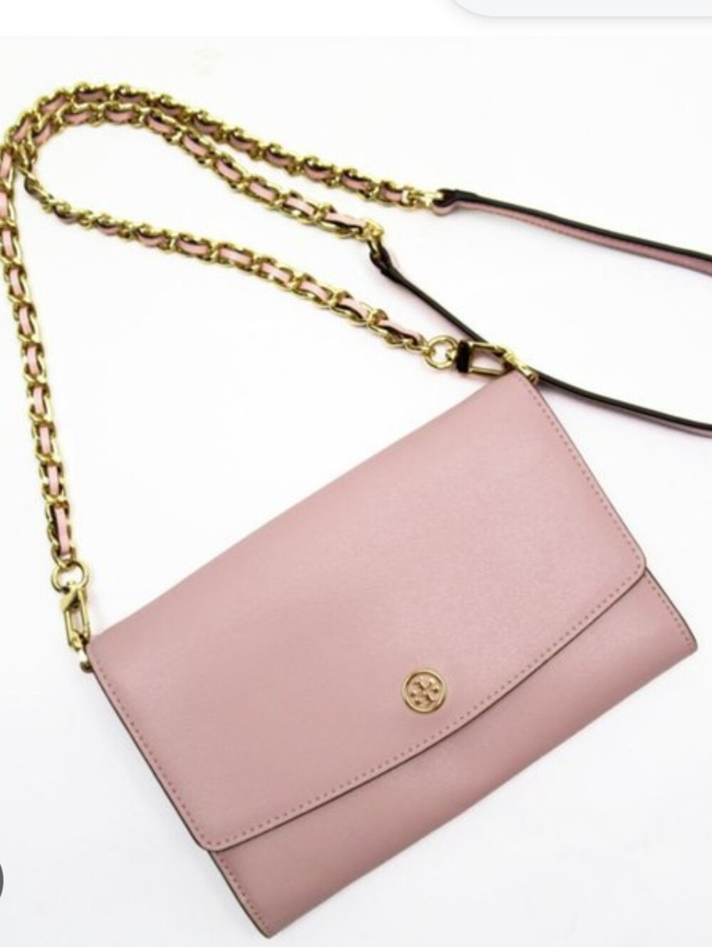 Tory Burch Blush Pink Leather Gold Chain Shoulder Wallet